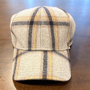 Aerie Plaid Wool Blend Cap in Gray and Yellow